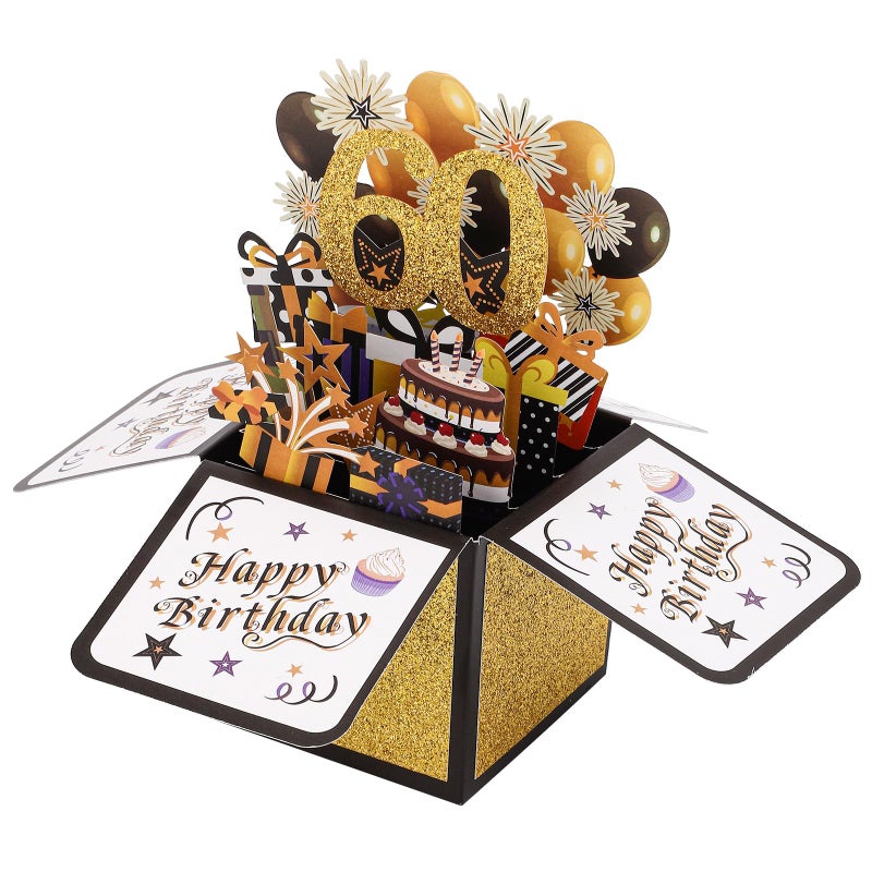 NQEUEPN Happy 60th Birthday Pop-Up Card, Multicolored 60 Year Old Birthday 3D Cards with Envelopes Cool Sixty Birthday Popup Box Best 60th Birthday Gift Ideas for Men Women - Image 1