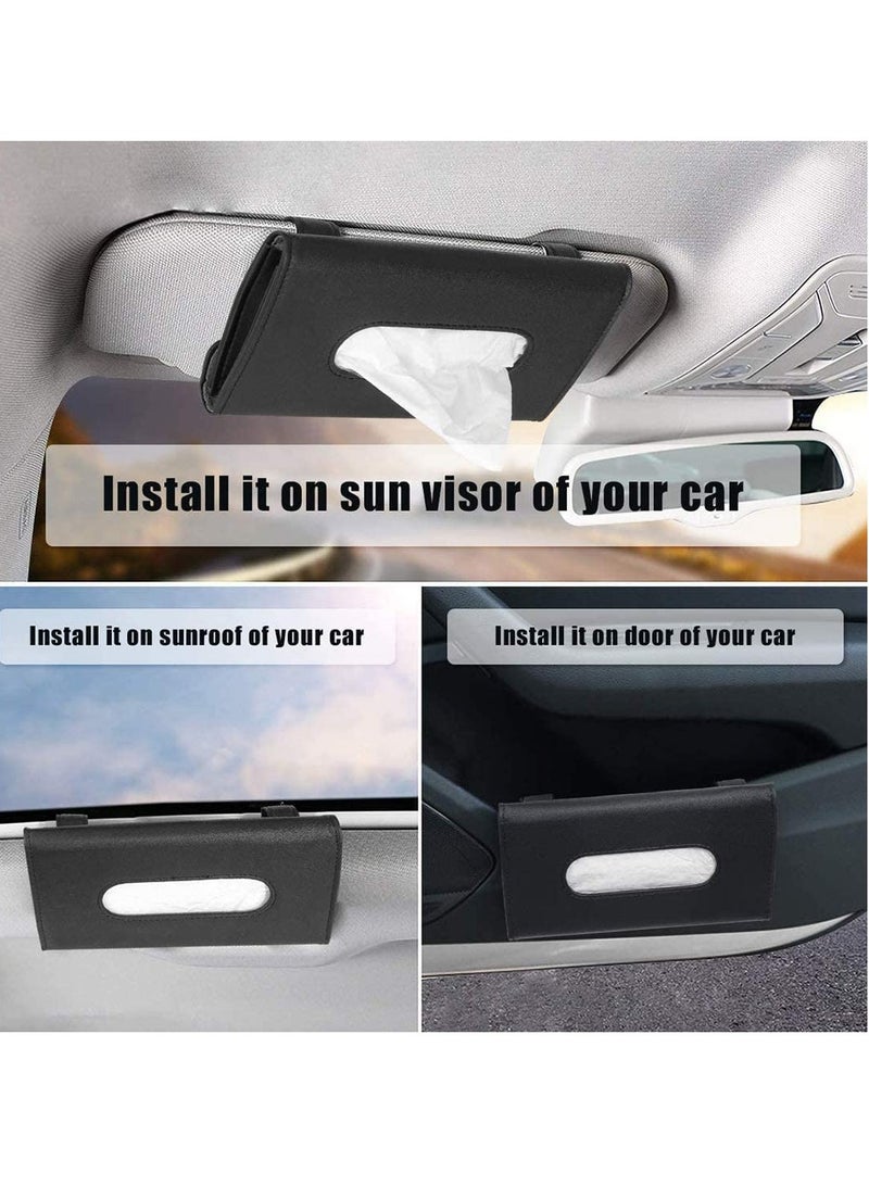 SYOSI Car Tissue Holder, Sun Visor Napkin PU Leather Paper Towel Case Holder for Seat Back/Vehicle Side Door - Image 2