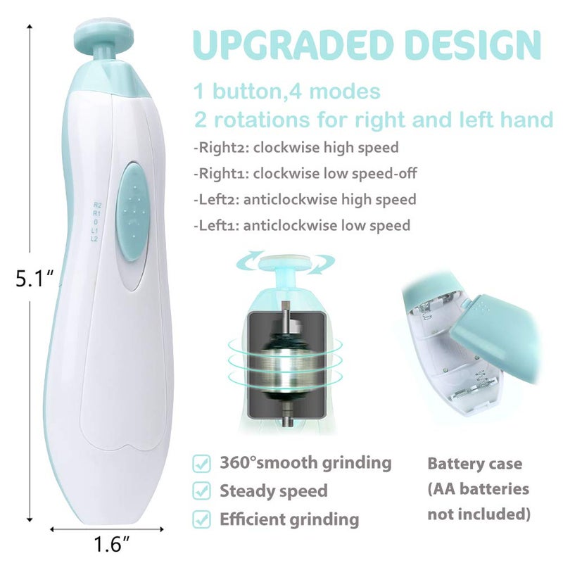 Consevisen Baby Nail Trimmer Electric Nail File Baby Nail Clippers, 20 in 1 Safe Nail Filer Grinder Kit for Newborn Infant Toddler Kids or Adults Toes Fingernails Care Trim Polish, Led Light and Grinding Heads - Image 3