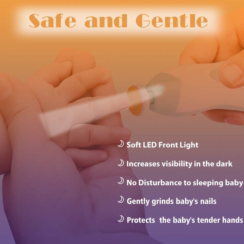 Consevisen Baby Nail Trimmer Electric Nail File Baby Nail Clippers, 20 in 1 Safe Nail Filer Grinder Kit for Newborn Infant Toddler Kids or Adults Toes Fingernails Care Trim Polish, Led Light and Grinding Heads - Image 5