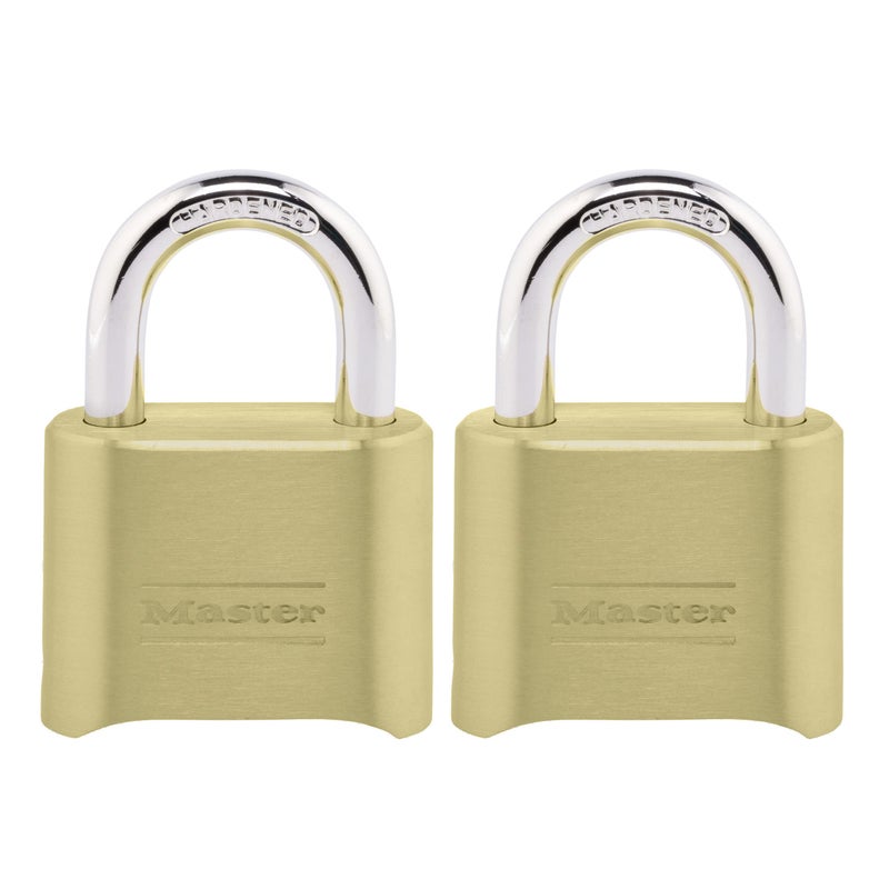 Master Lock Brass Combination Lock Gate Lock for Outdoor Fence or Shed Customizable Combination Padlock with 2inch Wide Body and 1inch Shackle 2 Pack 175EC2