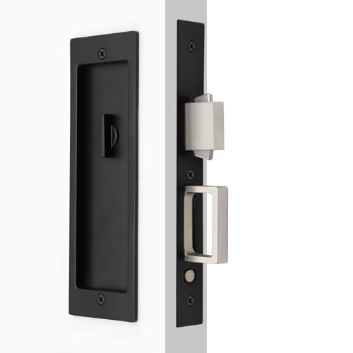 Dontay Pocket Door Privacy Lock AllinOne Design with Edge Pull Handles Recessed Mortise Latch for Sliding Doors PopUp Handle Fits 138 to 2316 Thick Doors BedBathNo KeyMatte Black - Image 1
