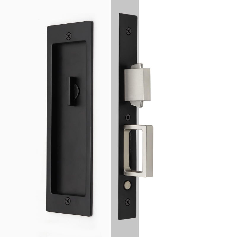 Dontay Pocket Door Privacy Lock AllinOne Design with Edge Pull Handles Recessed Mortise Latch for Sliding Doors PopUp Handle Fits 138 to 2316 Thick Doors BedBathNo KeyMatte Black - Image 2