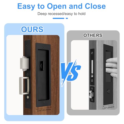 Dontay Pocket Door Privacy Lock AllinOne Design with Edge Pull Handles Recessed Mortise Latch for Sliding Doors PopUp Handle Fits 138 to 2316 Thick Doors BedBathNo KeyMatte Black - Image 3