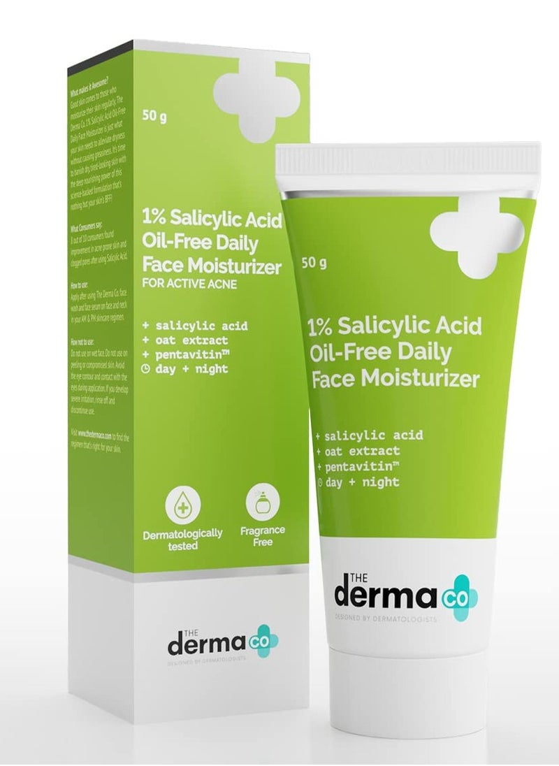 ذا ديرما كو مرطب الوجه الخالي من الزيوت بحمض الساليسيليك 1% من The Derma Co مع مستخلص الشوفان لحب الشباب النشط - 50 جم  - Image 1