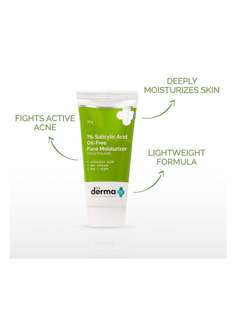 ذا ديرما كو مرطب الوجه الخالي من الزيوت بحمض الساليسيليك 1% من The Derma Co مع مستخلص الشوفان لحب الشباب النشط - 50 جم  - Image 2