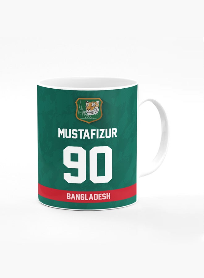 Stylizedd Designer Printed Coffee Mug with Heavy Duty Handle 11oz Ceramic Personalised Gift Mugs Cup - Cricket Player - Mustafizur Rahman, Jersey Number - 90 (With Logo) - Image 1