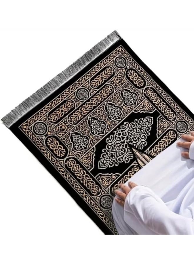 مجموعة هدية سجادة صلاة إسلامية سوداء ومسبحة، سجادة جنمص ناعمة بتصميم تافتا الأنيق وعلبة أسطوانية - Image 2