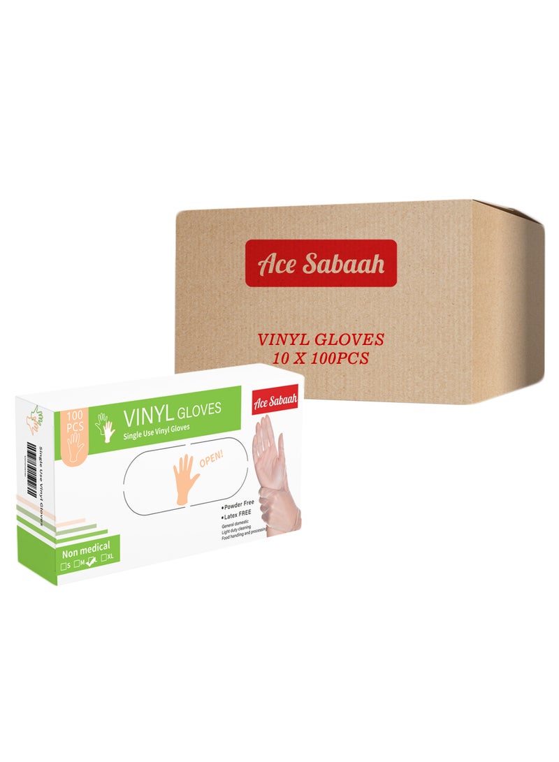 Ace Sabaah Disposable Vinyl Gloves 100Pcs, Pack Of 10 (Large) - Image 1