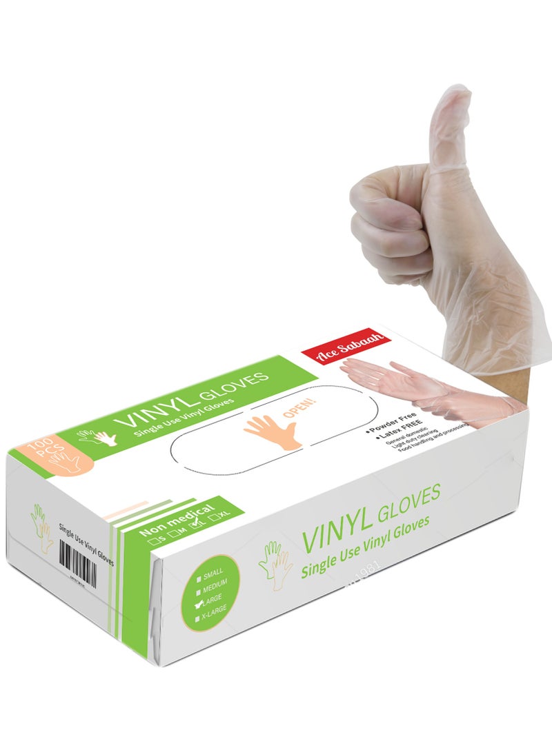 Ace Sabaah Disposable Vinyl Gloves 100Pcs, Pack Of 10 (Large) - Image 2