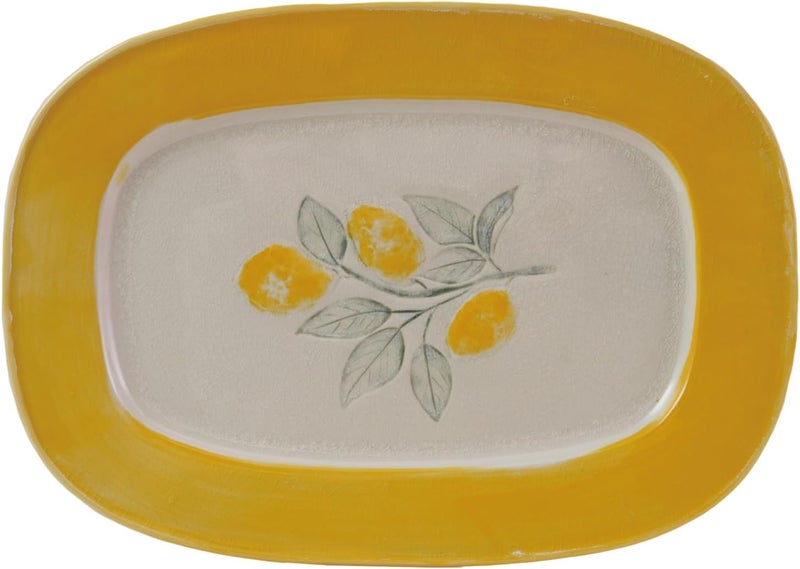 Creative CoOp Stoneware Plate with Lemons Yellow Each One Will Vary - Image 1