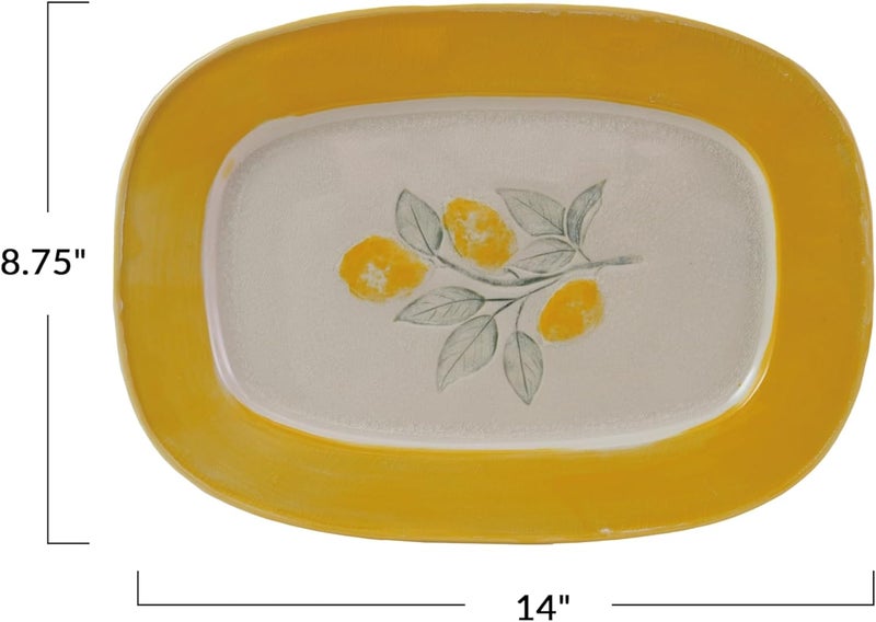 Creative CoOp Stoneware Plate with Lemons Yellow Each One Will Vary - Image 2