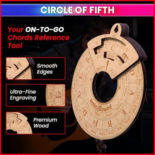 amiciSound Circle of Fifth Wheel with Rotating Related Chords Window, Music Theory Reference, Wooden Melody Tool for Songwriter Musician, Precious Gift for Music Lovers of any Age - Image 3