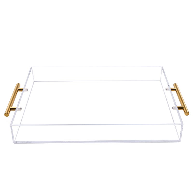 Moonlit Pond 12"x16" Clear Acrylic Serving Tray with Golden Handles, Sturdy Huge Capacity Acrylic Tray for Coffee, Juice, Kitchen and Desk Organizer, Storage Tray (12"x16") - Image 1