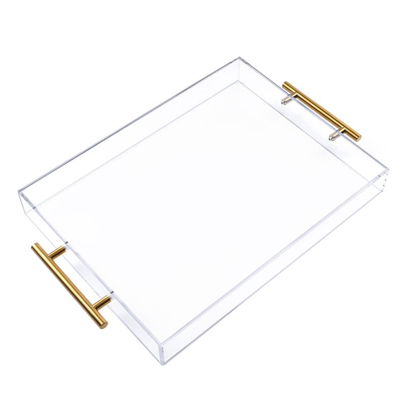 Moonlit Pond 12"x16" Clear Acrylic Serving Tray with Golden Handles, Sturdy Huge Capacity Acrylic Tray for Coffee, Juice, Kitchen and Desk Organizer, Storage Tray (12"x16") - Image 2