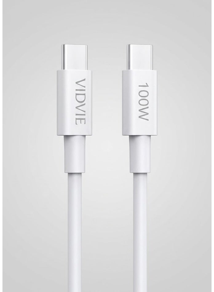 فيدفي كابل يو إس بي - سي إلى يو إس بي - سي بقدرة ١٠٠ واط، يدعم الشحن السريع ونقل البيانات بتقنية بي دي بقدرة ٥ أمبير، مزود بشريحة شريحة إي-ماركر الذكية، مصنوع من مادة تي بي إي+إيه بي إس المتينة المقاومة للكسر، طوله متر واحد، متوافق مع أجهزة سامسونج إس٢٤، وآيفون ١٥، وماك بوك، وآيباد، وشاومي - لون أبيض - Image 1