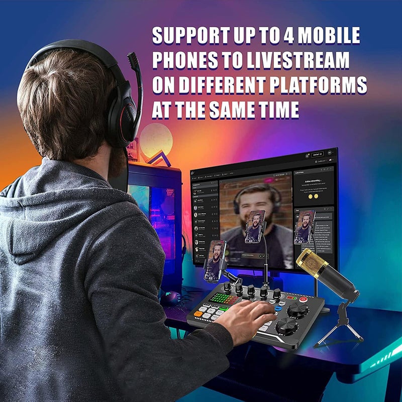 Podcast Microphone Bundle, BM-800 Condenser Mic with F998 Live Sound Card Kit, Podcast Equipment Bundle with Voice Changer and Mixer Functions for PC Smartphone Studio Recording and Broadcasting - Image 5