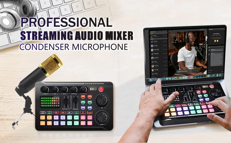Podcast Microphone Bundle, BM-800 Condenser Mic with F998 Live Sound Card Kit, Podcast Equipment Bundle with Voice Changer and Mixer Functions for PC Smartphone Studio Recording and Broadcasting - Image 2