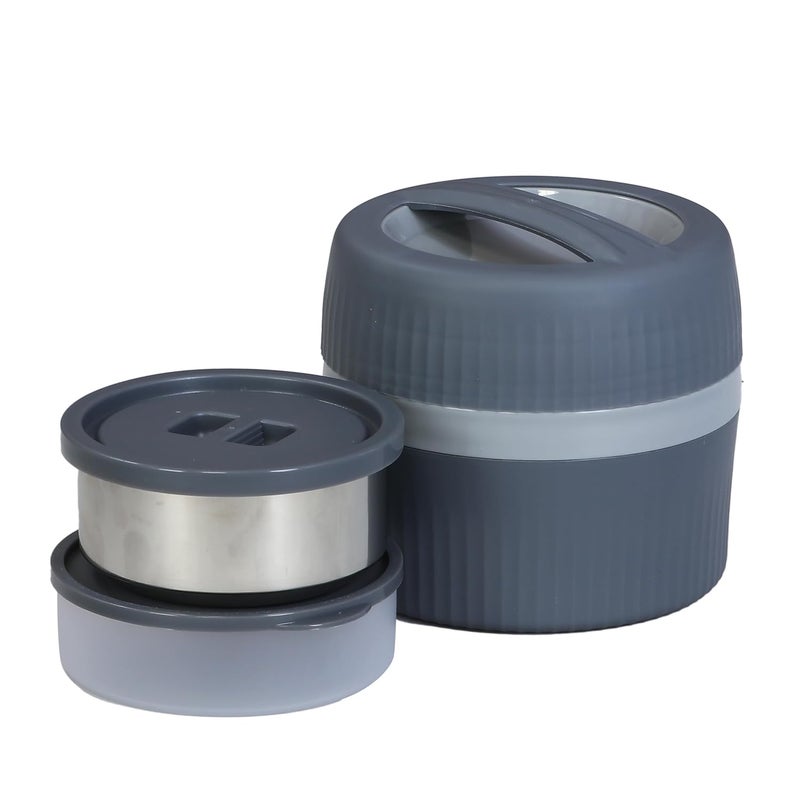Hexwell Tiffin Lunch Box for Men Women 2 tire Thermal LeakProof Bento Box Snack Box with Handle 300ml200ml Grey Color - Image 1
