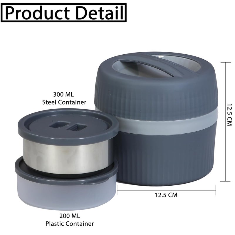 Hexwell Tiffin Lunch Box for Men Women 2 tire Thermal LeakProof Bento Box Snack Box with Handle 300ml200ml Grey Color - Image 2