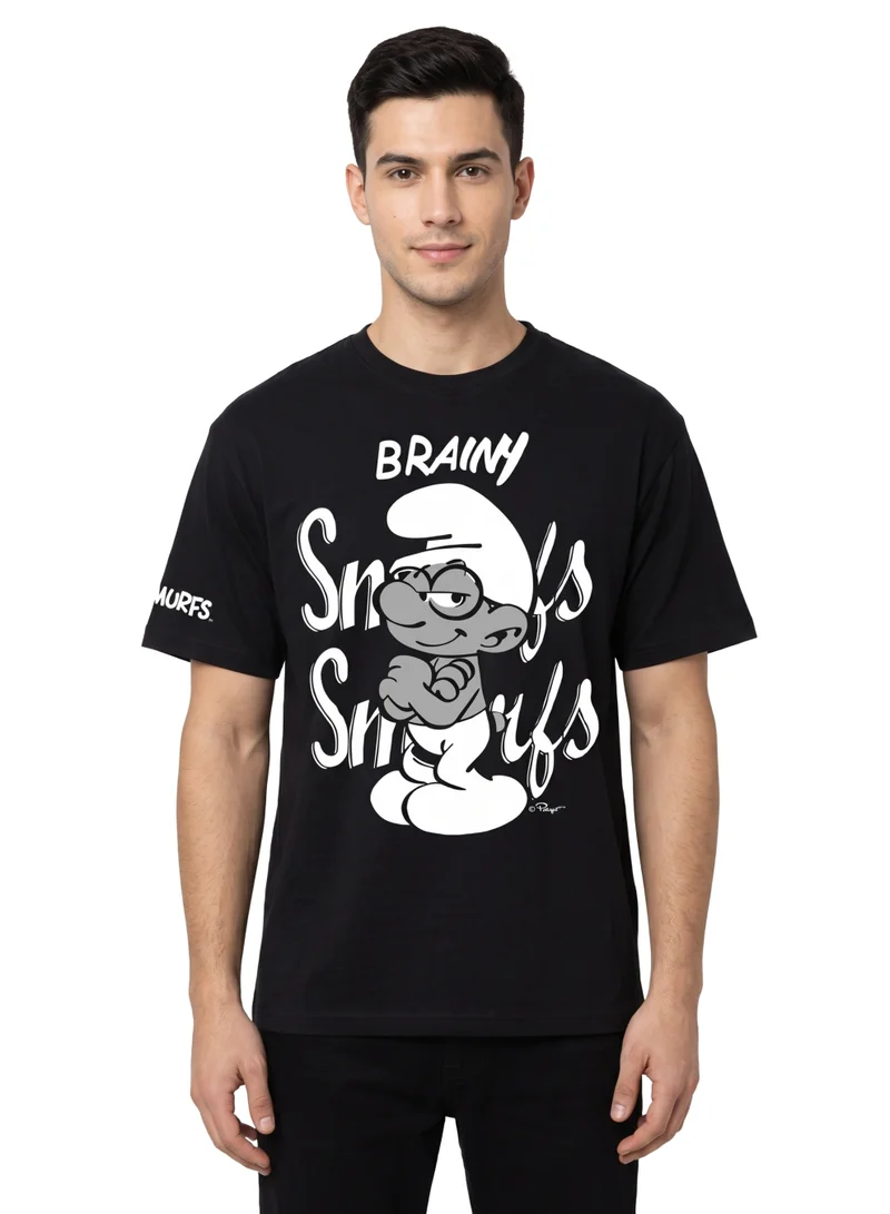 السنافر The Smurfs Brainy Smurf Men’s Regular T-Shirt | Character Graphic Print Casual Crew Neck Cotton Tee