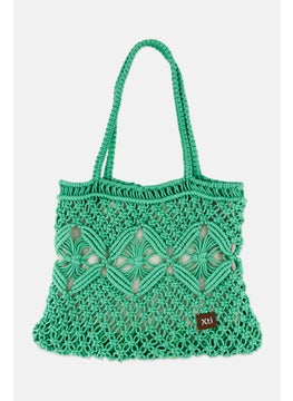 Xti Women Crochet Beach Bag 35 H x 36 L x 2 W cm, Green  - Image 1