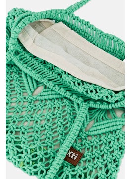 Xti Women Crochet Beach Bag 35 H x 36 L x 2 W cm, Green  - Image 3