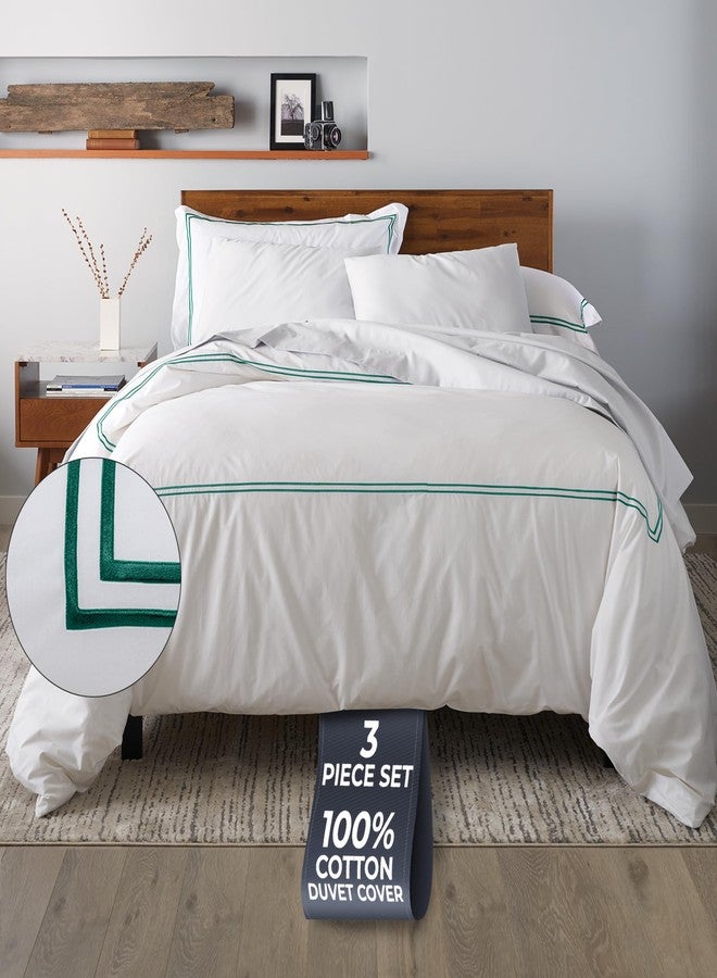 Ella Jayne Duvet Cover Queen Size (3 Pcs), 100% Cotton Percale, Full/Queen, Soft, Breathable & Lightweight, Including Duvet Cover (1 Piece) 90 x 90 Inches with 2 Pillow Shams (Dark Green Design) - Image 1