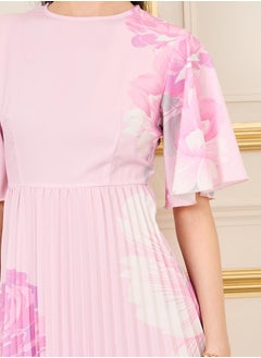Styli Floral Print Pleated A-Line Midi Dress  - Image 3