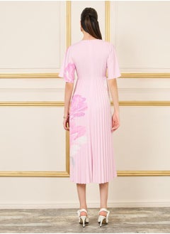 Styli Floral Print Pleated A-Line Midi Dress  - Image 4