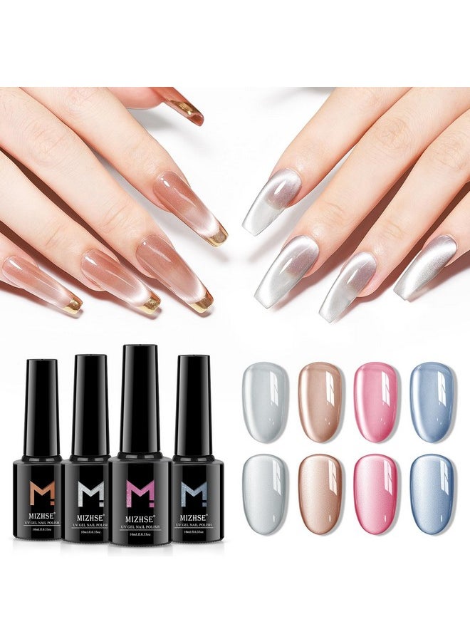 MIZHSE - Moonlight Cat Eye Gel Polish For Nail 10Ml, Magnetic Shimmer Crystal Cateye Gel With Magnet Stick Silver Blue Gloss Aurora Manicure Set For Ladies Home Salon Diy Nail Art - Image 1
