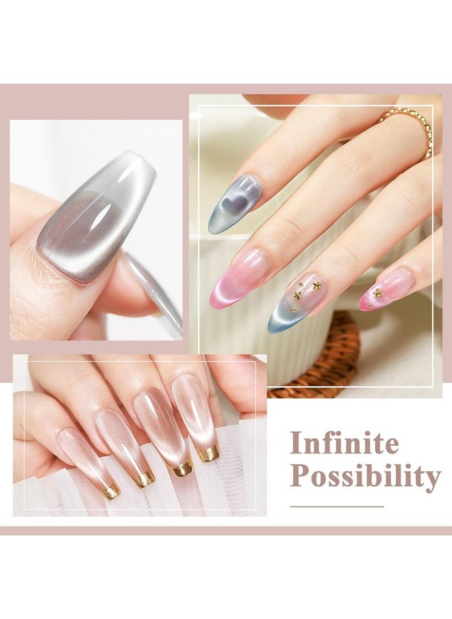 MIZHSE - Moonlight Cat Eye Gel Polish For Nail 10Ml, Magnetic Shimmer Crystal Cateye Gel With Magnet Stick Silver Blue Gloss Aurora Manicure Set For Ladies Home Salon Diy Nail Art - Image 1