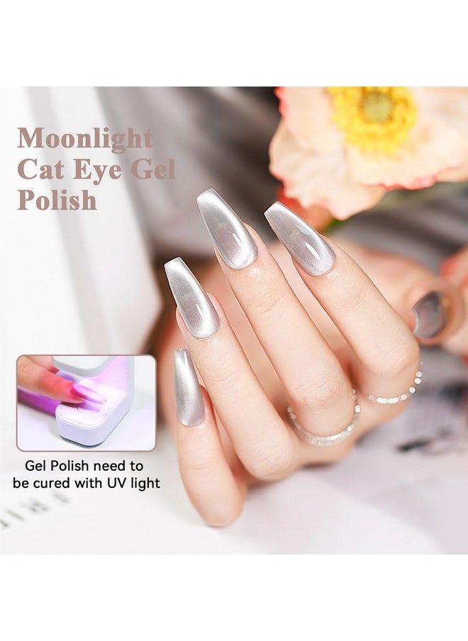 MIZHSE - Moonlight Cat Eye Gel Polish For Nail 10Ml, Magnetic Shimmer Crystal Cateye Gel With Magnet Stick Silver Blue Gloss Aurora Manicure Set For Ladies Home Salon Diy Nail Art - Image 1