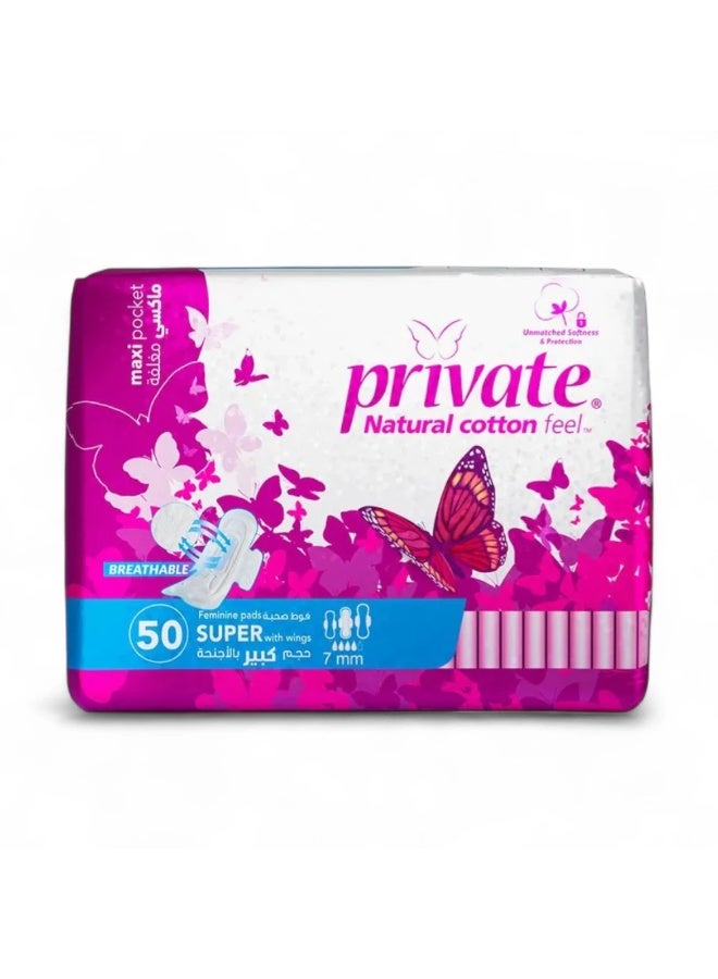 Natural Cotton Feel Maxi Pocket 50 Pads