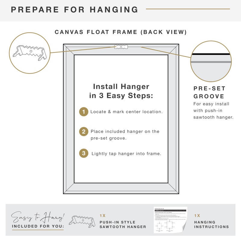 MCS Canvas Float Frames 12x16 Frame, Black & Gold for Finished Canvases, Vertical & Horizontal Wall Hanging Large with Adhesive for Canvas Paintings (1-Pack) - Image 5