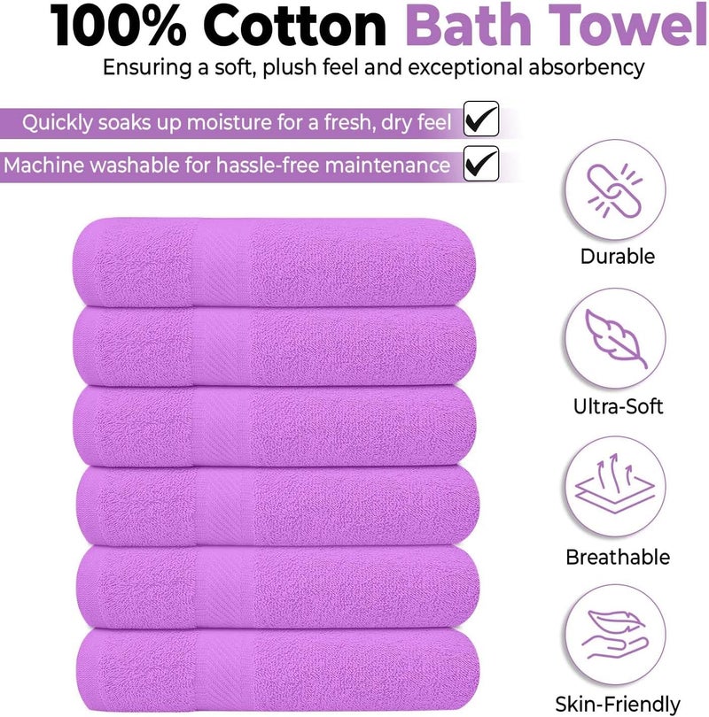 KAHAF COLLECTION Pack of 6 Bath Towels 27 x 54 Inches, 100% Cotton, Larger & Lighter Weight, Quicker to Dry, Super Soft and Absorbent, Perfect for Bathroom (Light Purple, Pack of 6 (27''x54'')) - Image 3