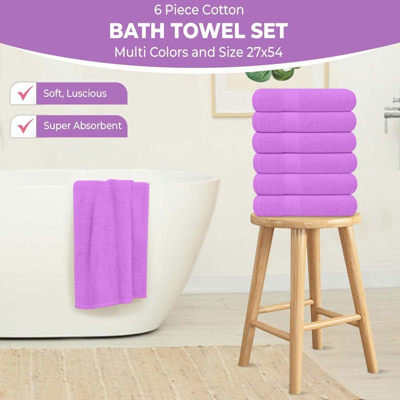 KAHAF COLLECTION Pack of 6 Bath Towels 27 x 54 Inches, 100% Cotton, Larger & Lighter Weight, Quicker to Dry, Super Soft and Absorbent, Perfect for Bathroom (Light Purple, Pack of 6 (27''x54'')) - Image 2