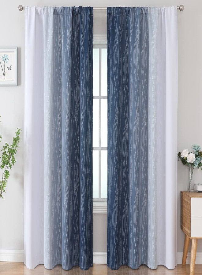 Estelar Textiler Navy Blue and White Blackout Curtains for Living Room, Light Blocking Thermal Insulated Ombre Drapes for Bedroom, Gradient Room Darkening Rod Pocket Window Curtains, 52Wx84L, 2 Panels - Image 2