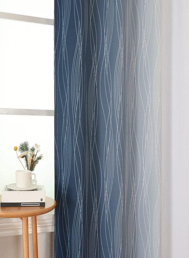 Estelar Textiler Navy Blue and White Blackout Curtains for Living Room, Light Blocking Thermal Insulated Ombre Drapes for Bedroom, Gradient Room Darkening Rod Pocket Window Curtains, 52Wx84L, 2 Panels - Image 4