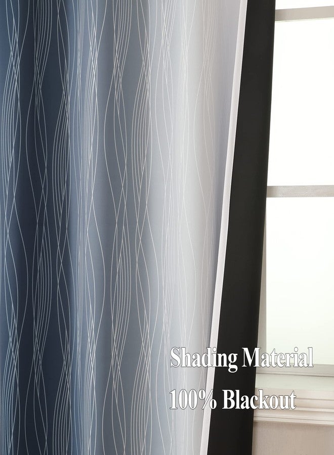 Estelar Textiler Navy Blue and White Blackout Curtains for Living Room, Light Blocking Thermal Insulated Ombre Drapes for Bedroom, Gradient Room Darkening Rod Pocket Window Curtains, 52Wx84L, 2 Panels - Image 5