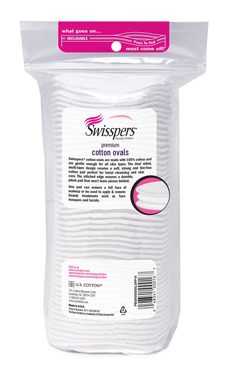 Swisspers Premium 100 Percent Cotton Ovals, Reclosable Bags, 50 Count Bags, 2 Pack (100 Count Total) - Image 3
