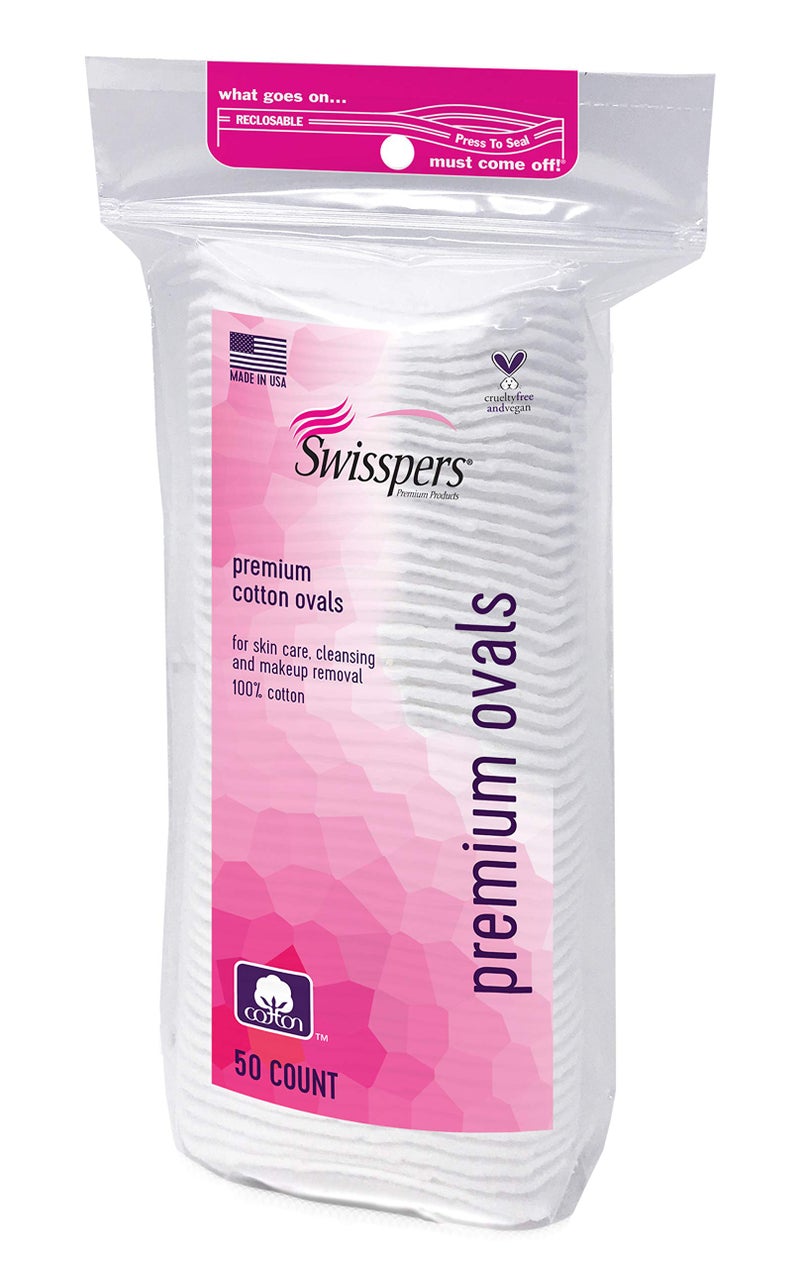 Swisspers Premium 100 Percent Cotton Ovals, Reclosable Bags, 50 Count Bags, 2 Pack (100 Count Total) - Image 2