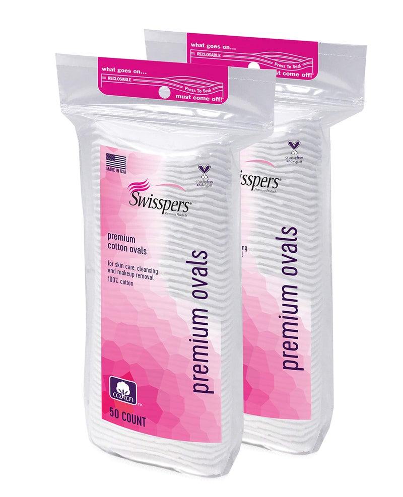 Swisspers Premium 100 Percent Cotton Ovals, Reclosable Bags, 50 Count Bags, 2 Pack (100 Count Total) - Image 4