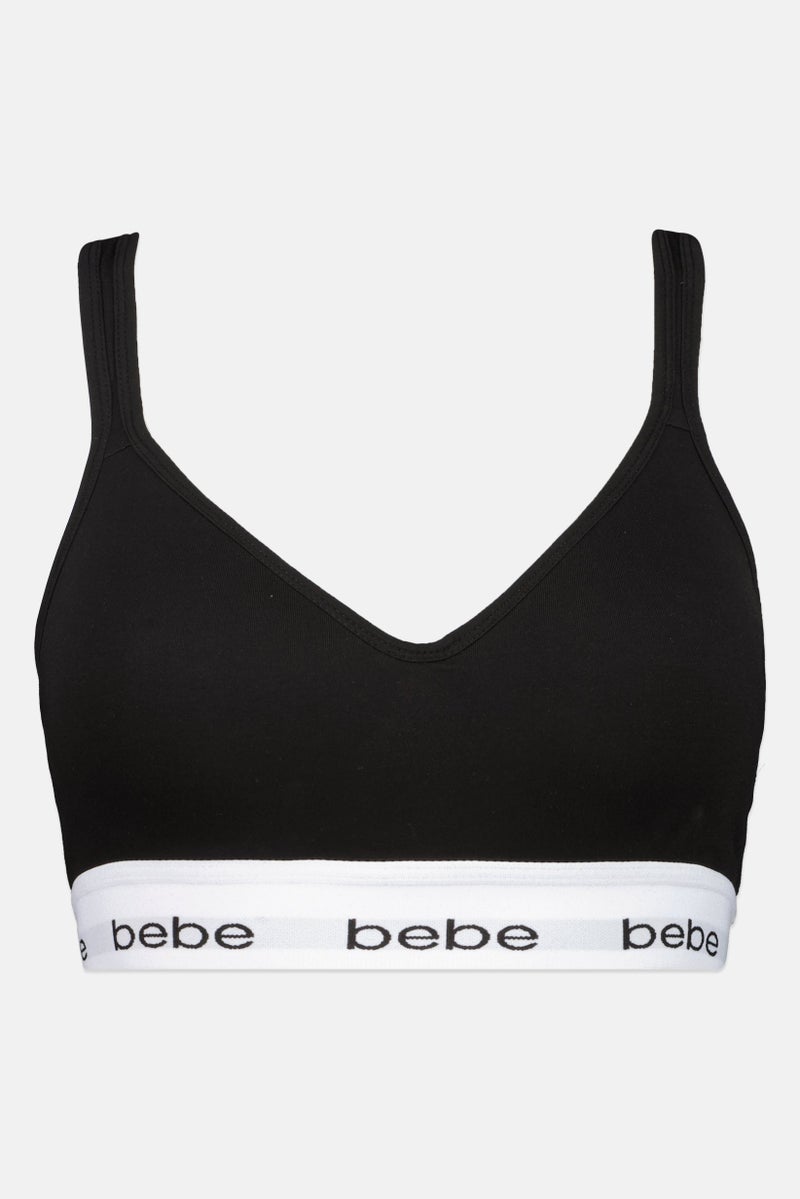 bebe Women Brand Logo Padded Bralette, Black - Image 2