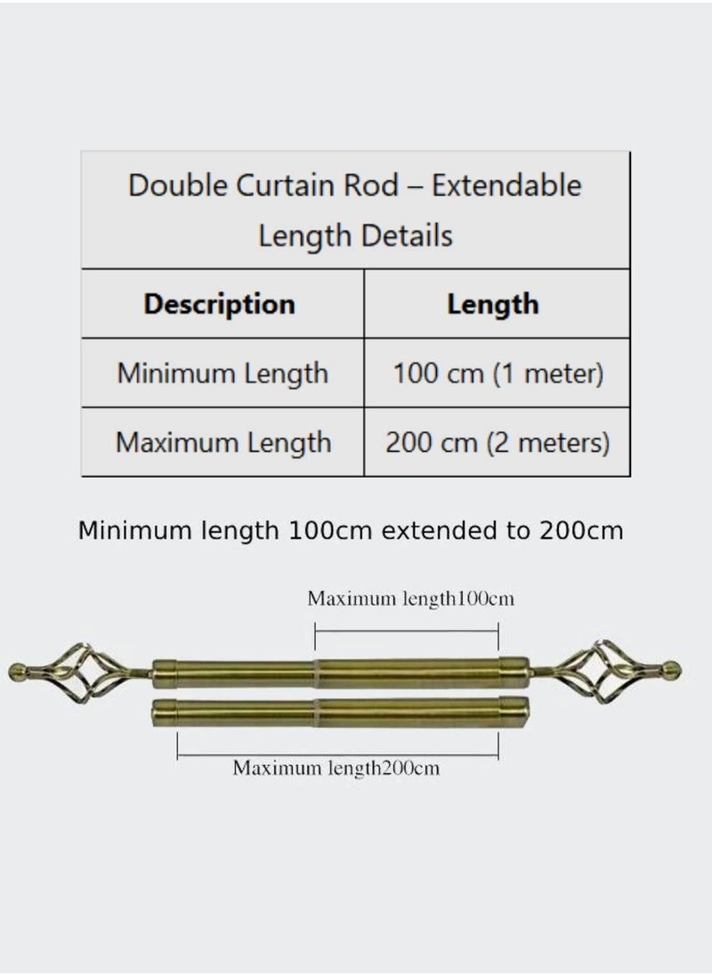 MAXQON Heavy Duty Extendable Double Curtain Rod 2 Meter Adjustable Sturdy Steel Anti-Brass  - Image 2