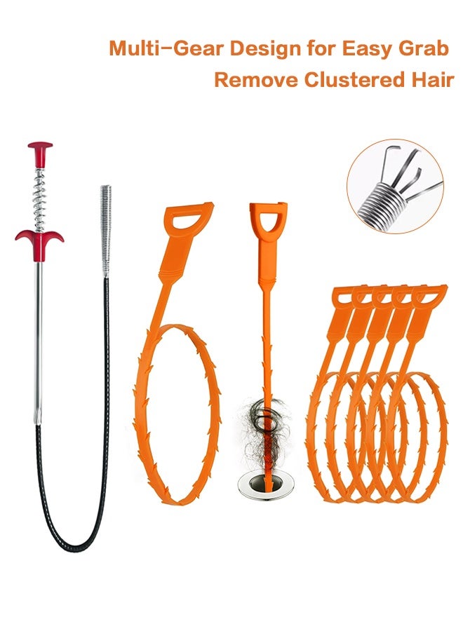 Sweet Life Basics Drain Clog Remover Tool, 7 Pack with 6 Plastic and 1 Stainless Steel Drain Snakes, Hair Unclogger for Toilet, Kitchen Sink, Bathroom Tub, Shower, Sewer - Image 1