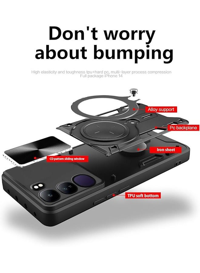 VIVO V40 لايت 5G الإسكان ، مع انزلاق الكاميرا تغطية قوس المغناطيسي الدائري ، عالية الجودة غطاء الحماية من الصدمات ، وحماية ضد السقوط ، صدمات الإسكان ، أسود - Image 2