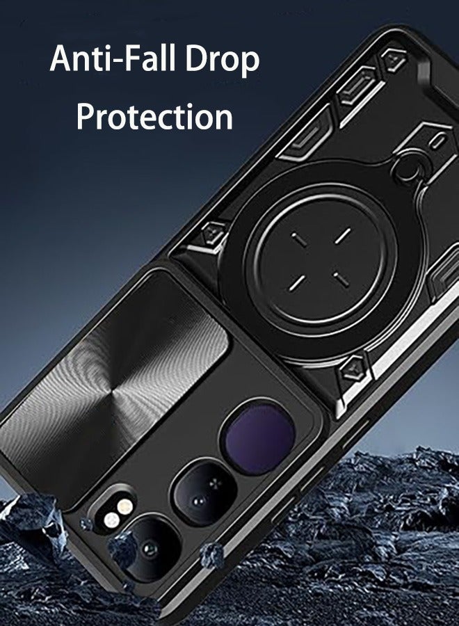 VIVO V40 لايت 5G الإسكان ، مع انزلاق الكاميرا تغطية قوس المغناطيسي الدائري ، عالية الجودة غطاء الحماية من الصدمات ، وحماية ضد السقوط ، صدمات الإسكان ، أسود - Image 3