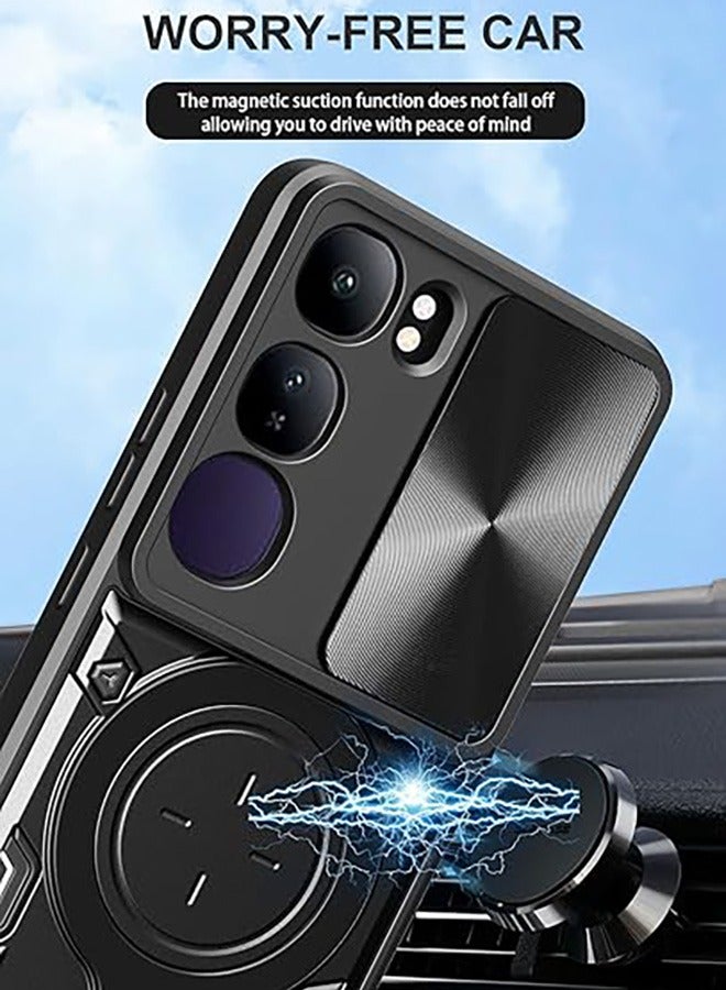 VIVO V40 لايت 5G الإسكان ، مع انزلاق الكاميرا تغطية قوس المغناطيسي الدائري ، عالية الجودة غطاء الحماية من الصدمات ، وحماية ضد السقوط ، صدمات الإسكان ، أسود - Image 4