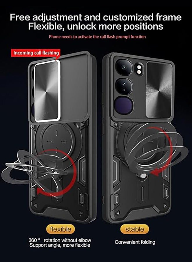 VIVO V40 لايت 5G الإسكان ، مع انزلاق الكاميرا تغطية قوس المغناطيسي الدائري ، عالية الجودة غطاء الحماية من الصدمات ، وحماية ضد السقوط ، صدمات الإسكان ، أسود - Image 5